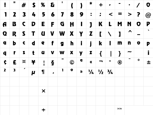 FFX Revue Regular  glyph index