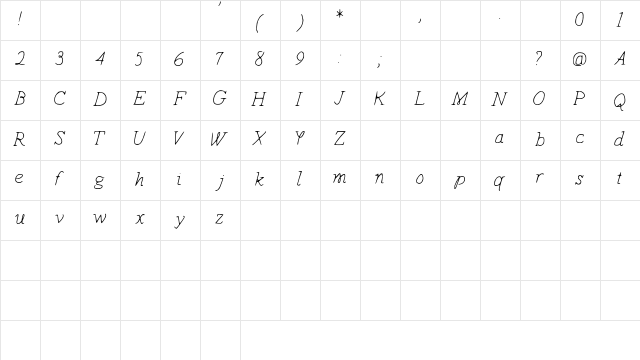 Happy Dreams Regular  glyph index