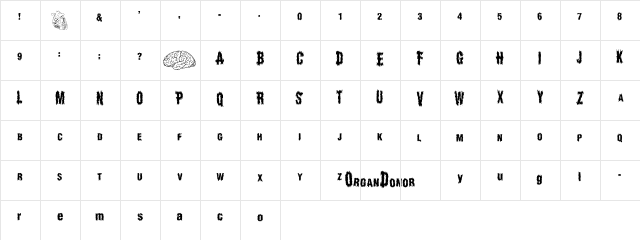 OrganDonorGuts Regular  glyph index