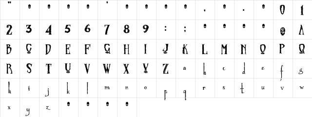Zombified Regular  glyph index