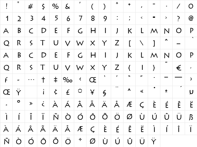 Gomorrah Regular  glyph index