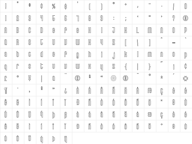 Lithia Outline  glyph index