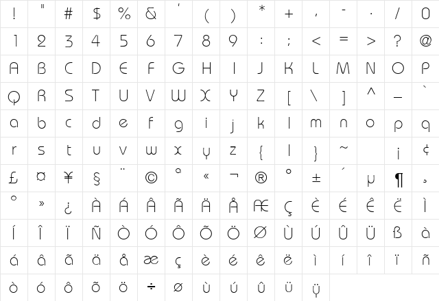BaronLightDB Normal  glyph index