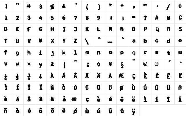 Magda Medium  glyph index