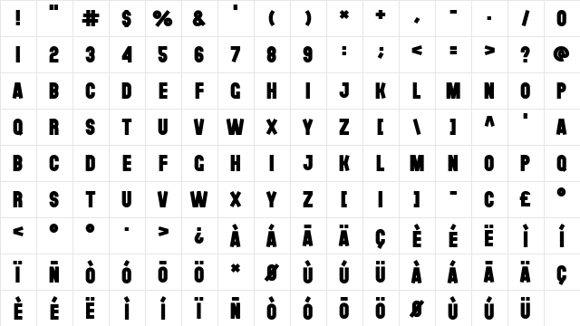 The Black Font The Black Font  glyph index