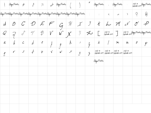 cursiveedgar Regular  glyph index
