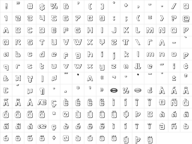 USAngel 3D Regular  glyph index