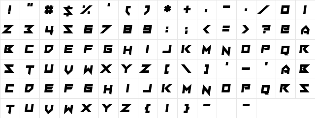 Sacred Hertz Regular  glyph index