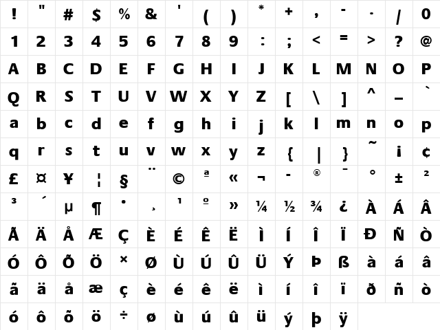 Praxis LT Semibold Bold  glyph index