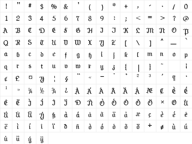 NeuAltischShadow Regular  glyph index