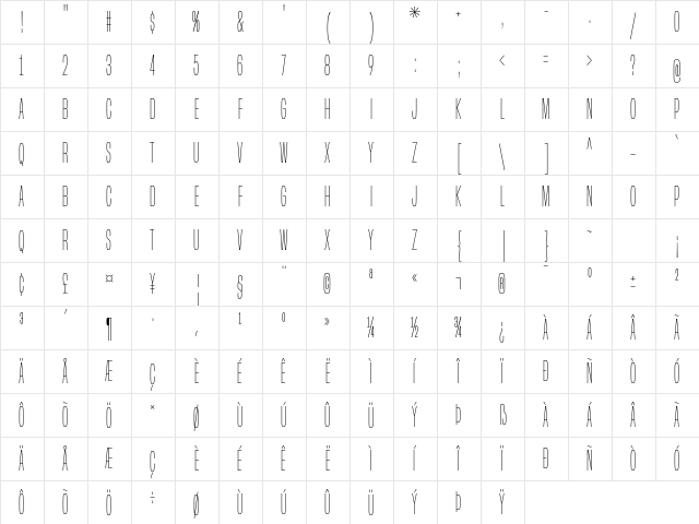 Built Titling ExtraLight  glyph index