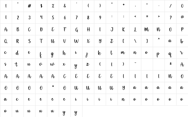 Michella Garden Regular  glyph index