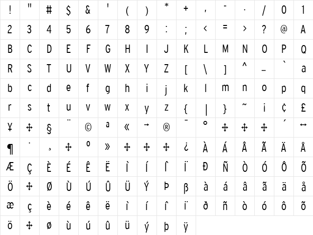 Interstate Regular  glyph index