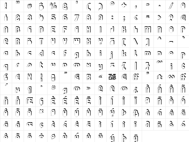 Choda Chado Regular  glyph index