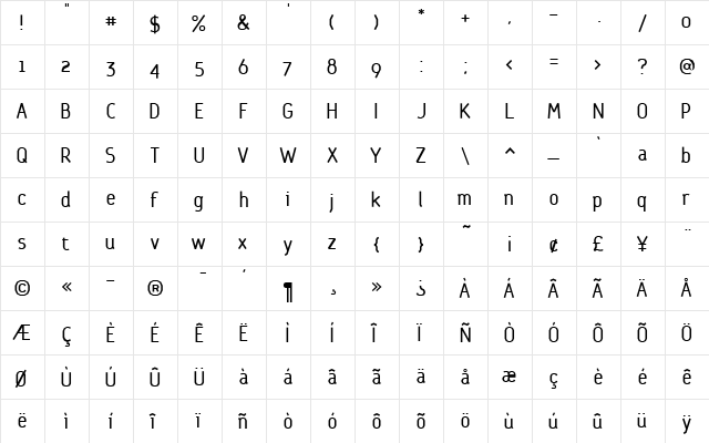 Dubius Book  glyph index