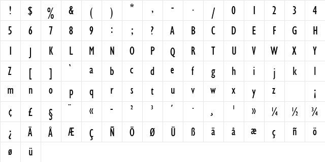 URWGalaxieNo2TCon Regular  glyph index