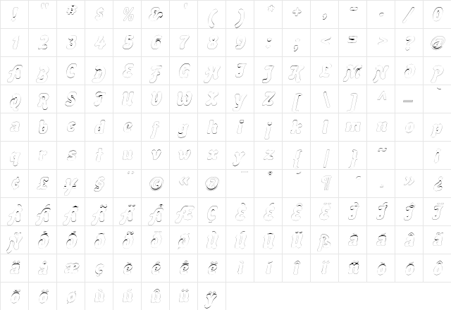 BubbleSoftOutline Italic  glyph index