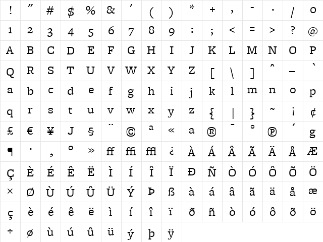 FreightMicro Book  glyph index