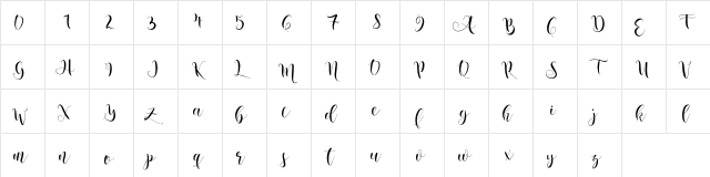 nicole script Regular  glyph index