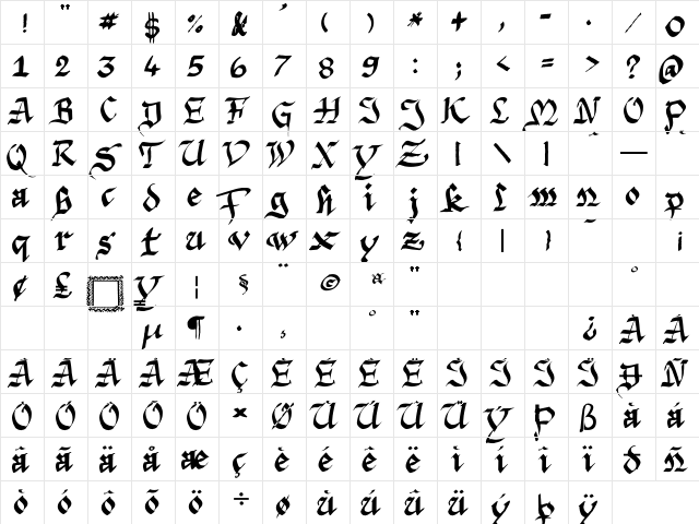Argor Priht Scaqh Regular  glyph index