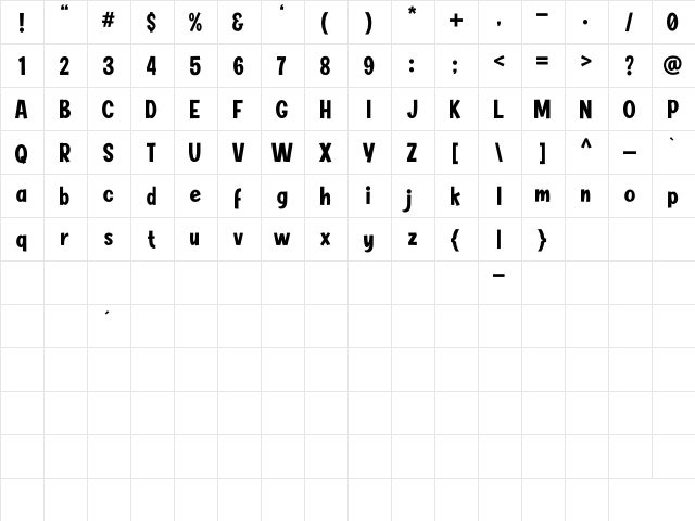 BIMBEY Regular  glyph index