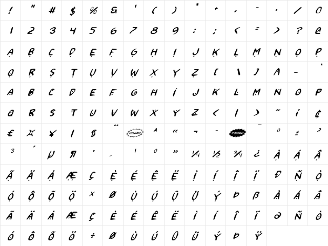 2Toon2 Italic Italic  glyph index