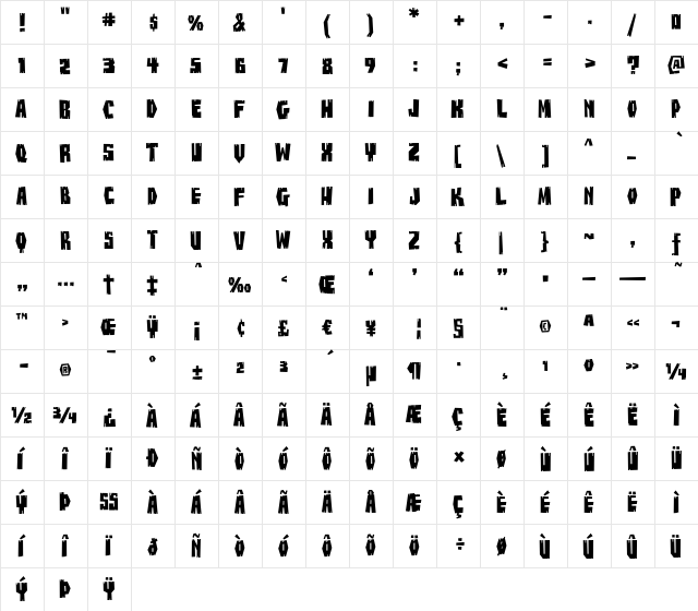 BuzzSawChippedAOE Regular  glyph index