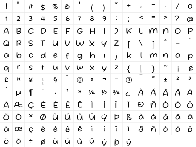 Friday October Twelve Regular  glyph index