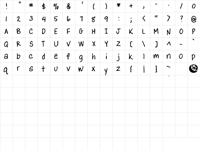 Gweeble Regular  glyph index