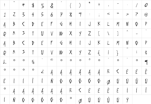 Flyerfonts Distortion  glyph index