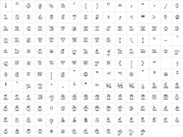 Chisel-Hollow Normal  glyph index