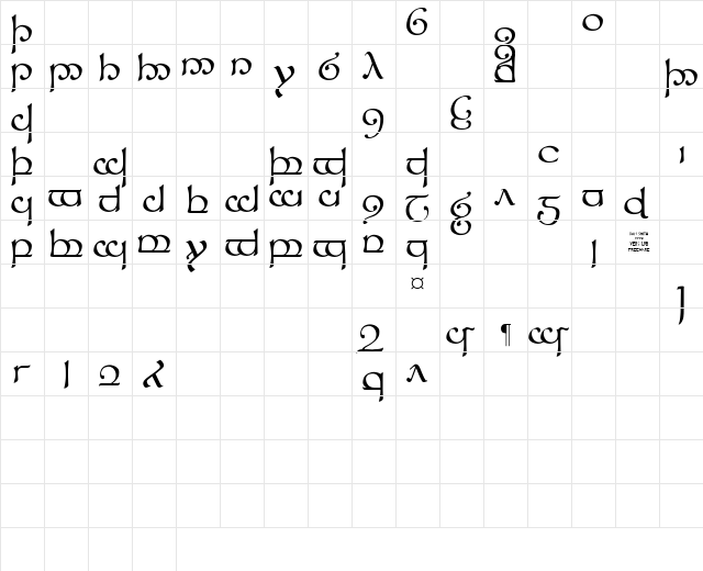 Tengwar Sindarin-1 Regular  glyph index