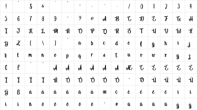 Macho Barista - Personal Use Regular  glyph index
