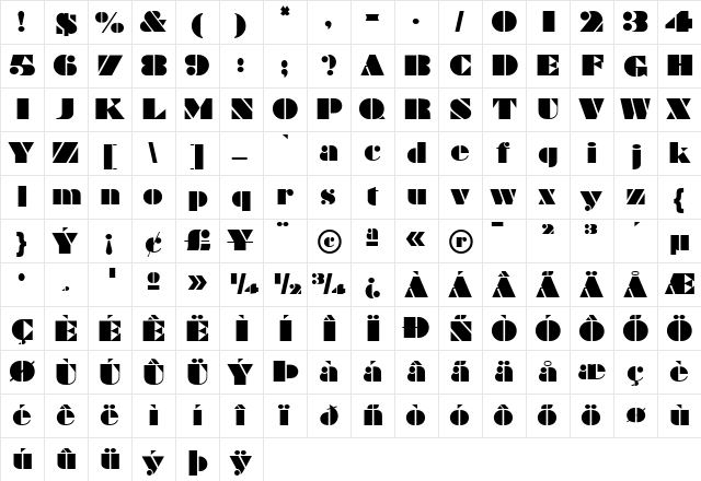 PT Footlocker Normal  glyph index