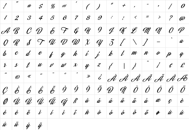 Jasmine And Greentea Regular  glyph index
