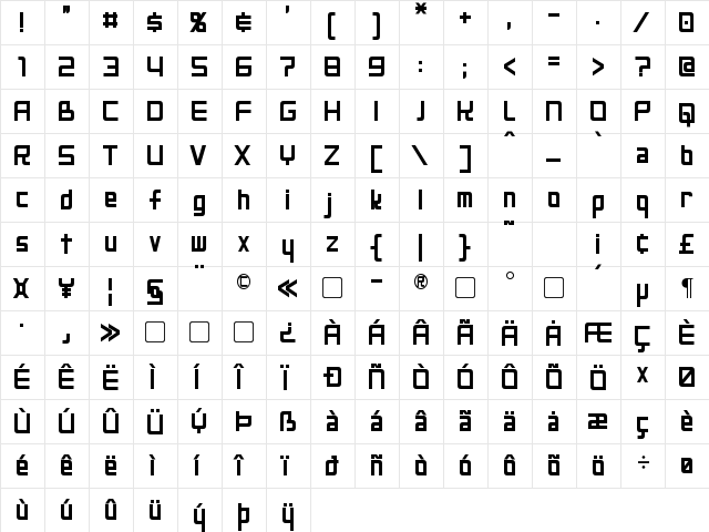 Neo Gen Regular  glyph index