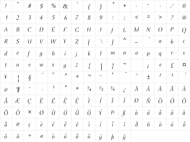 Ellipse ITC Std Italic  glyph index