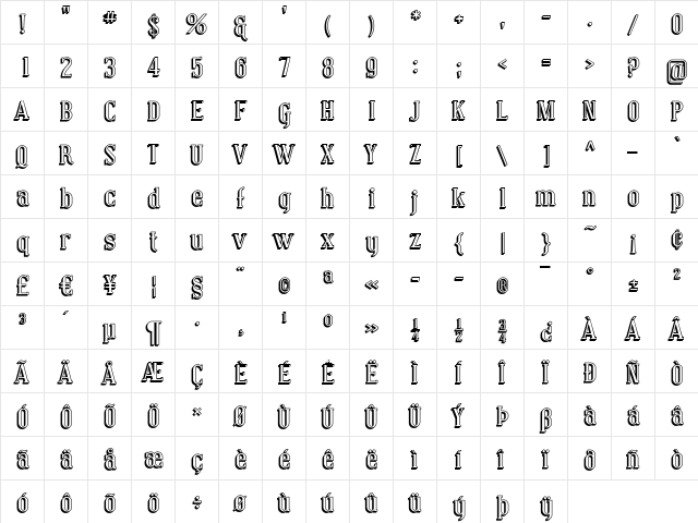 Covington Shadow Regular  glyph index