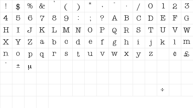 KeyboardDisplaySSK Regular  glyph index