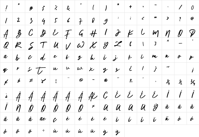 The Horizontal Regular  glyph index