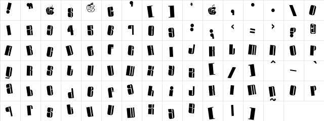 Dustbin Regular  glyph index