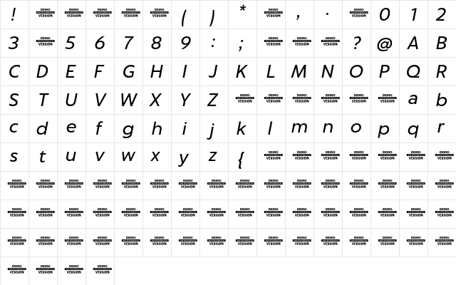 Captura Italic Demo  glyph index