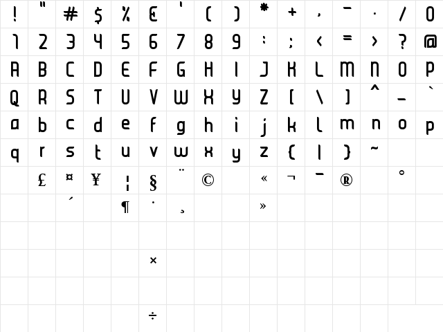 JUICE Bold Bold  glyph index