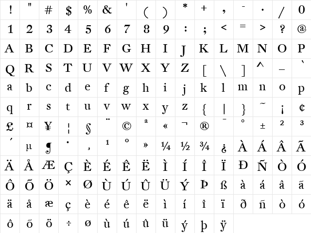 DTL Fleischmann Regular  glyph index