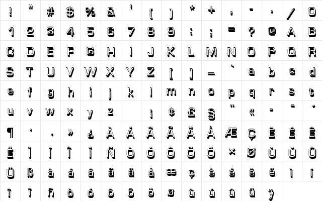 EurostileTMedSh1 Regular  glyph index
