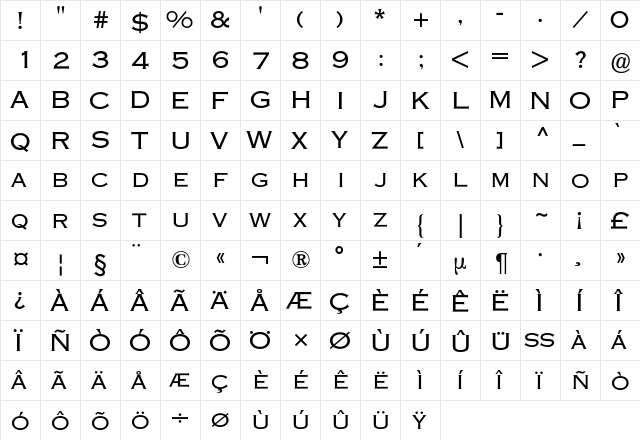 Copperplate BQ Regular  glyph index