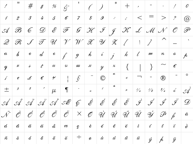English111 Adagio BT Regular  glyph index