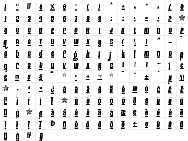 Eight Track program 4 Regular  glyph index
