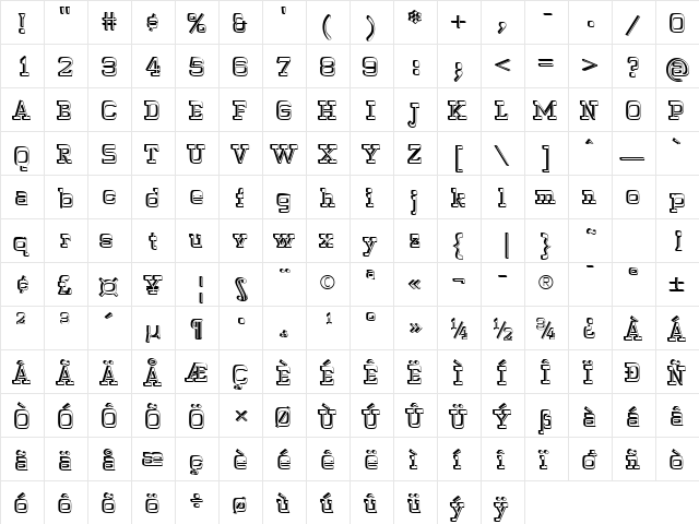 WyomingPastadShadLeft Regular  glyph index
