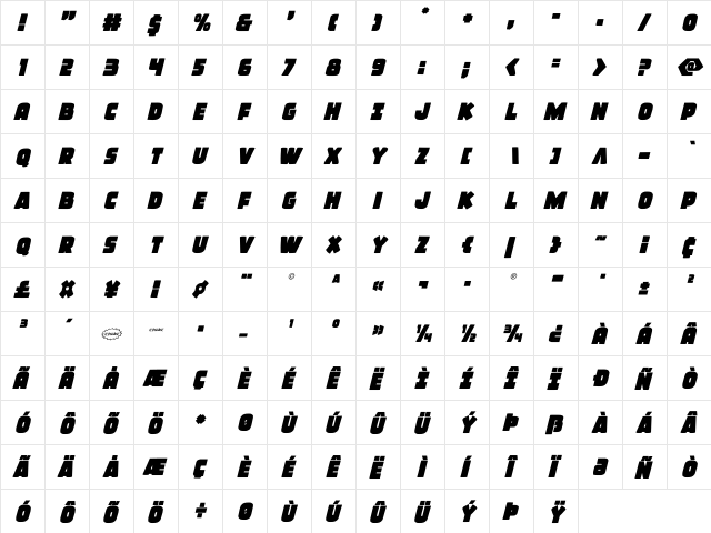 Frost Giant Italic Italic  glyph index